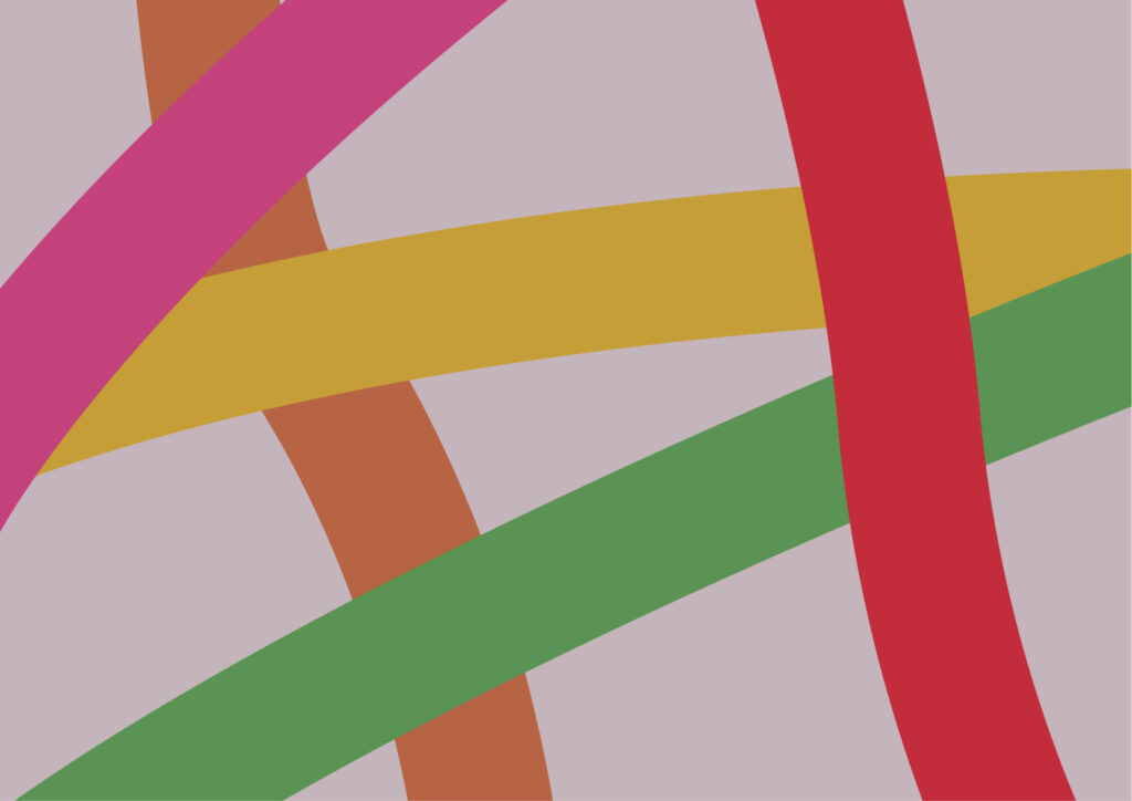 pink, green, red and yellow lines in this abstract artwork
