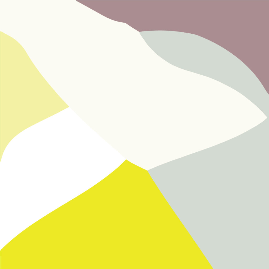 pink, green, grey and yellow shapes in this abstract artwork